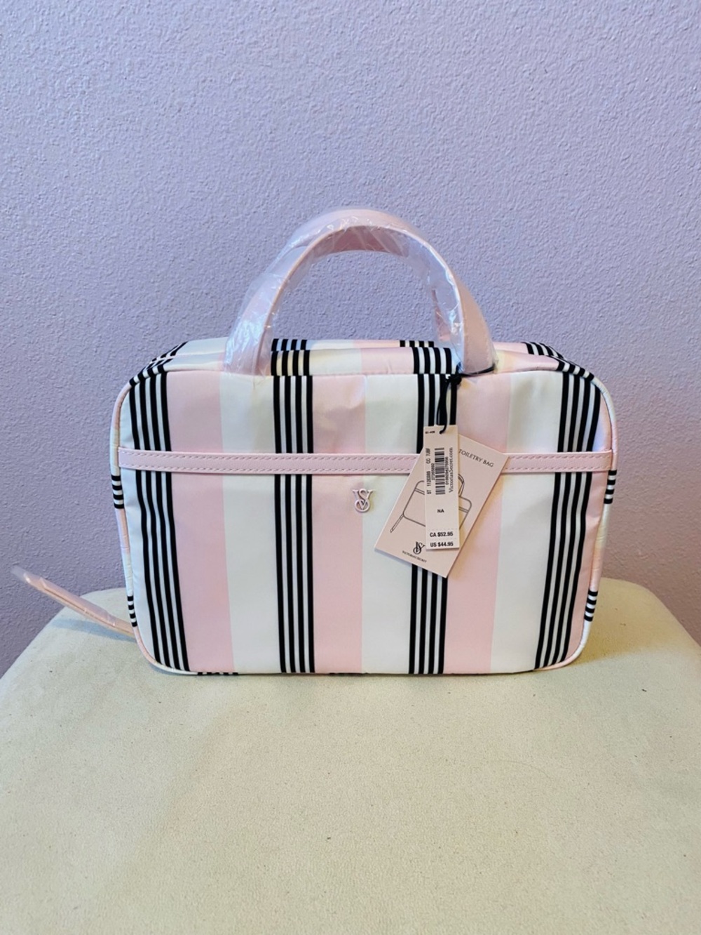 Victoria’s Secret Travel Hanging Toiletry Bag in Pink and Black Stripe